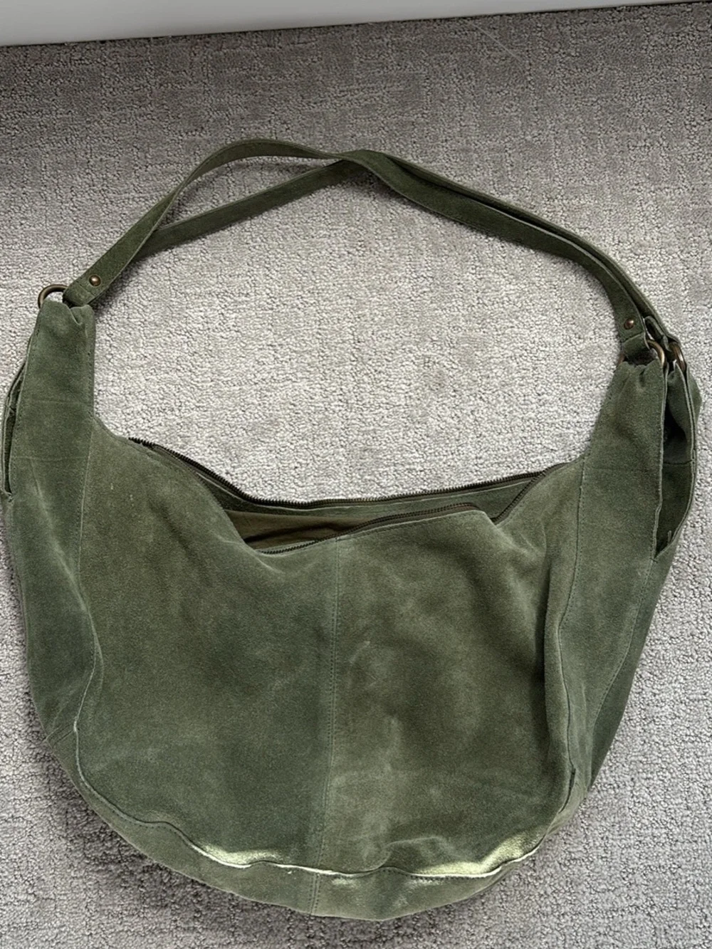 Free People Olive Green Suede Hobo Bag